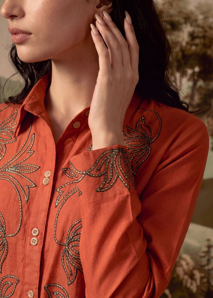 Rust Orange Dhanak Straight Trouser Suit Online in Sri Lanka India Australia