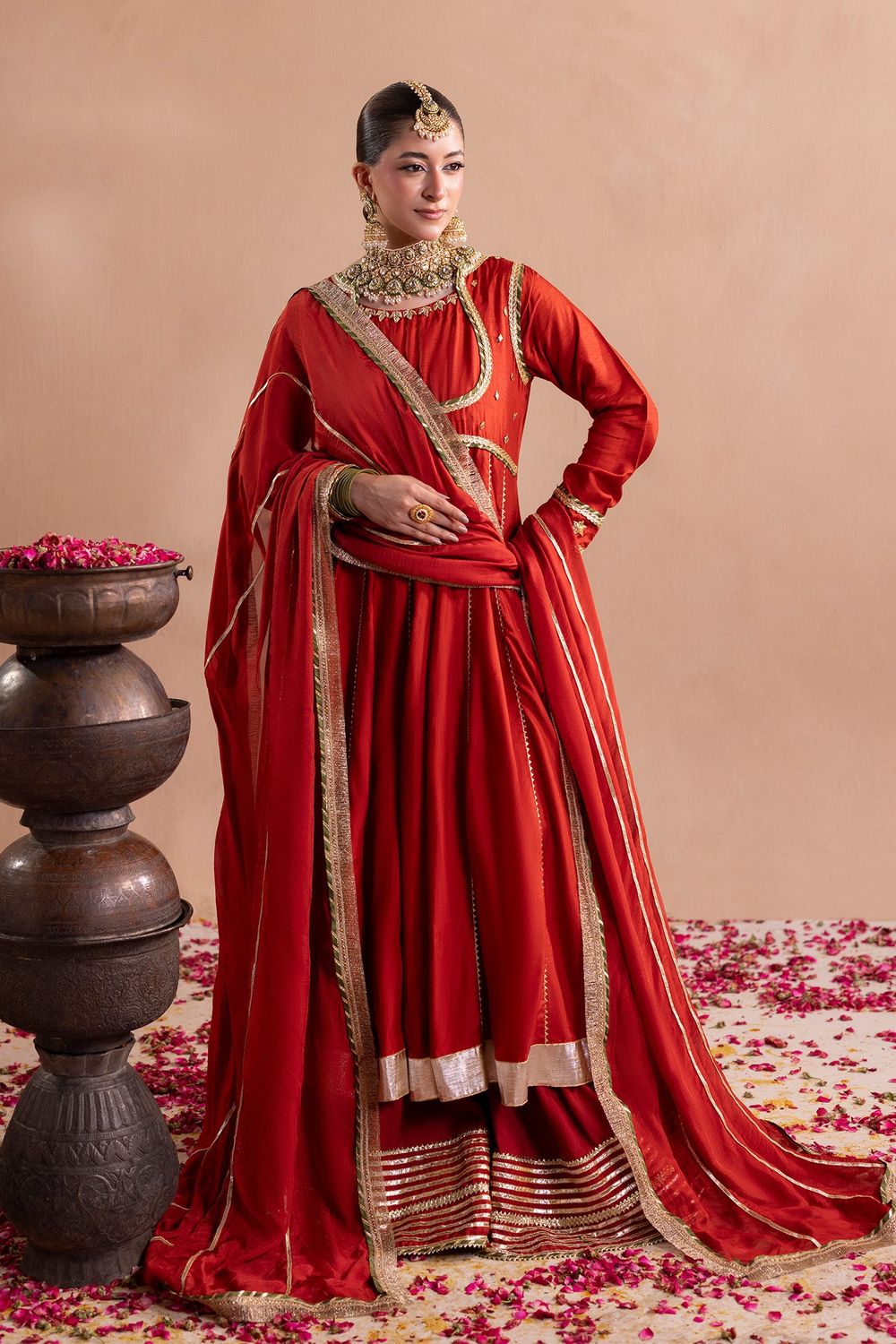 Rust Orange Embellished Raw Silk Pishwas Sharara Suit Online in Dubai UAE Abudhabi Ajman Sharjah