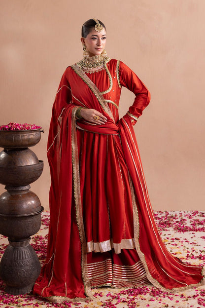 Rust Orange Embellished Raw Silk Pishwas Sharara Suit Online in Dubai UAE Abudhabi Ajman Sharjah