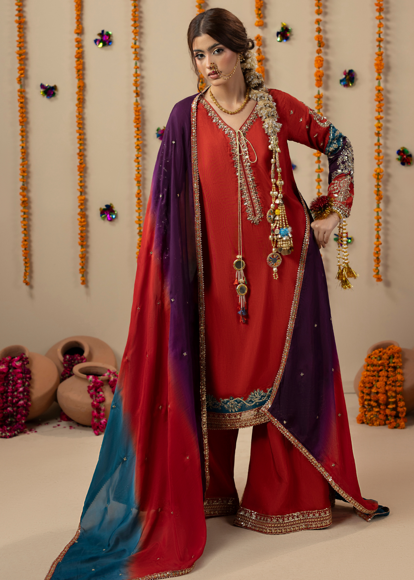 Rust Orange Embellished Silk Dress Material Online in Sri Lanka India Australia