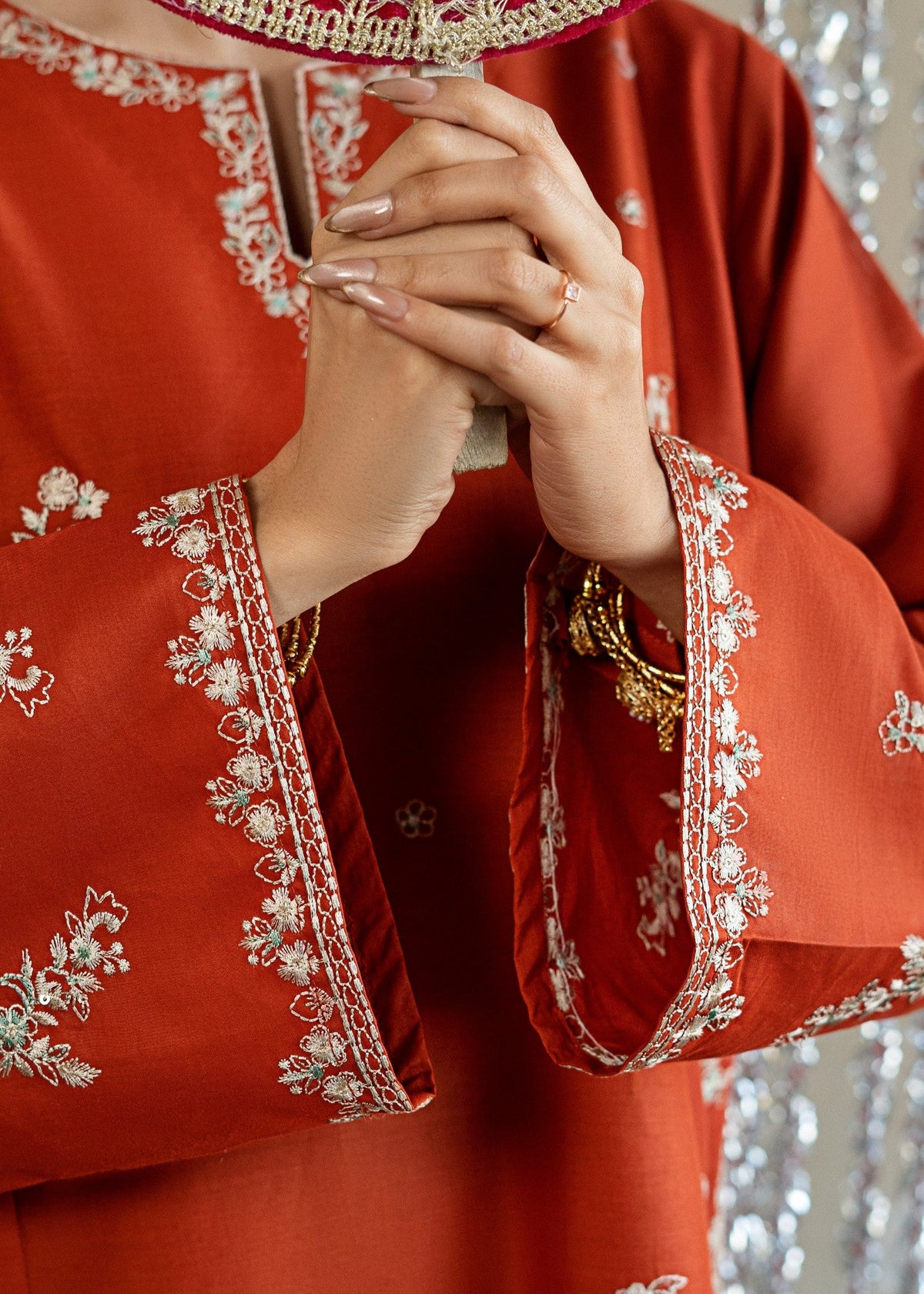 Rust Orange Embroidered Farshi Shalwar Kurta Set Online in Dubai DXB UAE Abudhabi Meena Bazaar