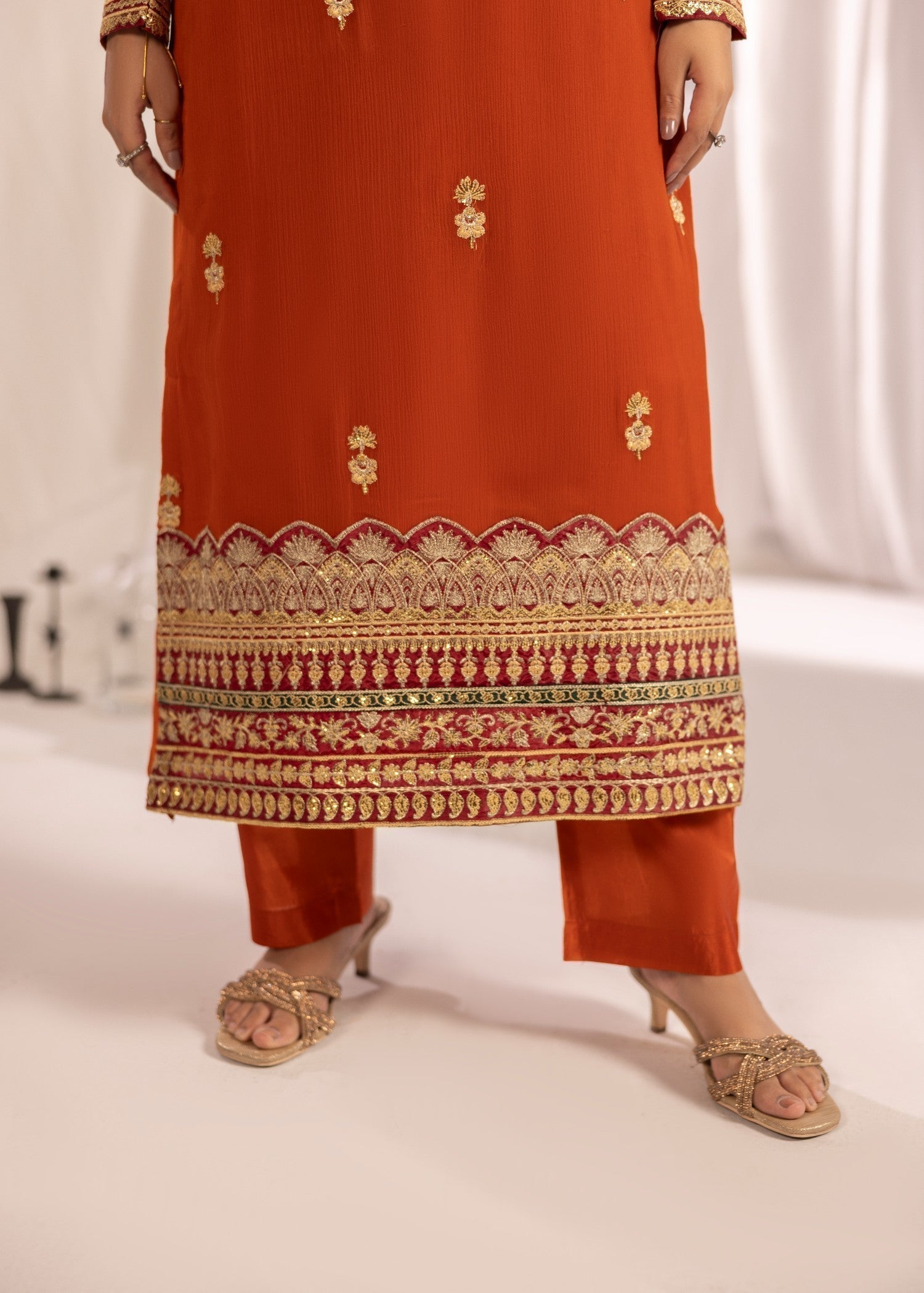 Rust Orange Embroidered Festive Suit for Women Online in Dubai UAE Abudhabi Ajman Sharjah
