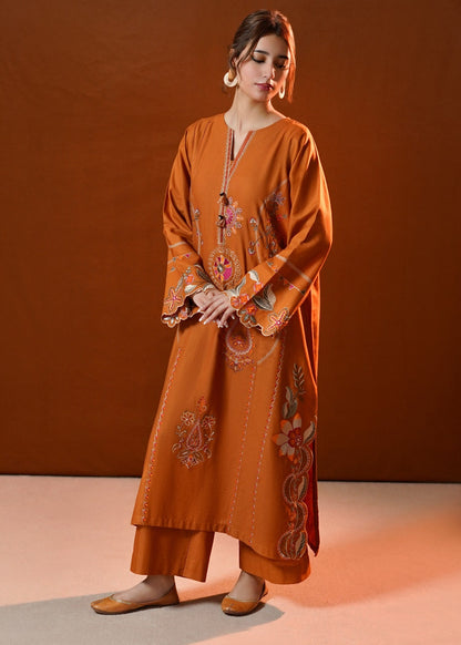 Rust Orange Embroidered Khaddar Daily Wear Kurta Set Online in Dubai DXB UAE Abudhabi Meena Bazaar