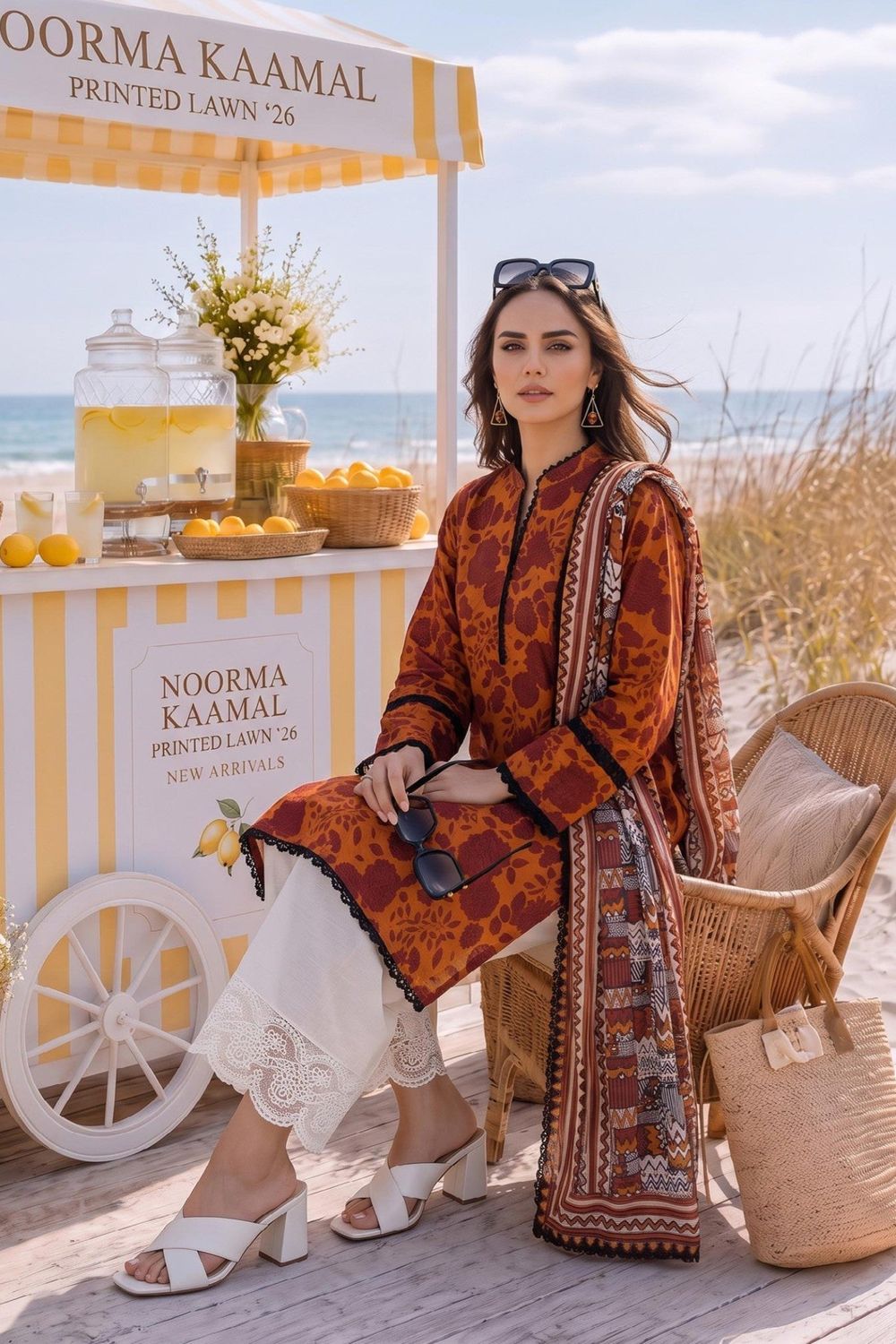 Rust Orange Embroidered Lawn Pakistani Suit Online in Dubai UAE Abudhabi Ajman Sharjah