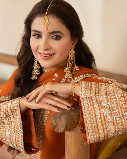 Rust Orange Embroidered Shamoz Silk Readymade Salwar Suit Online in Sri Lanka India Australia