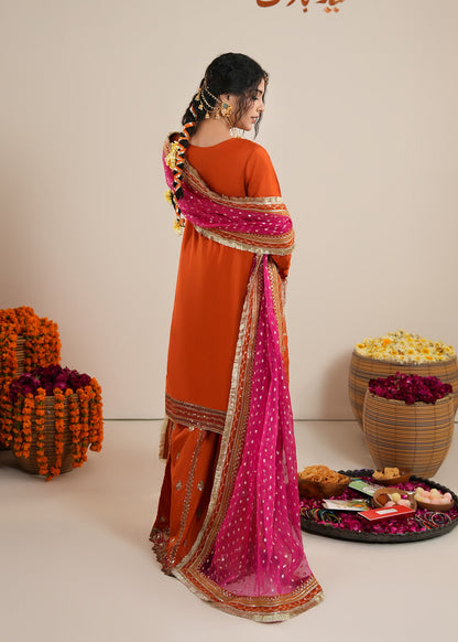 Rust Orange Hand Embroidered Sharara for Wedding Guest Online in Dubai UAE Abudhabi Ajman Sharjah