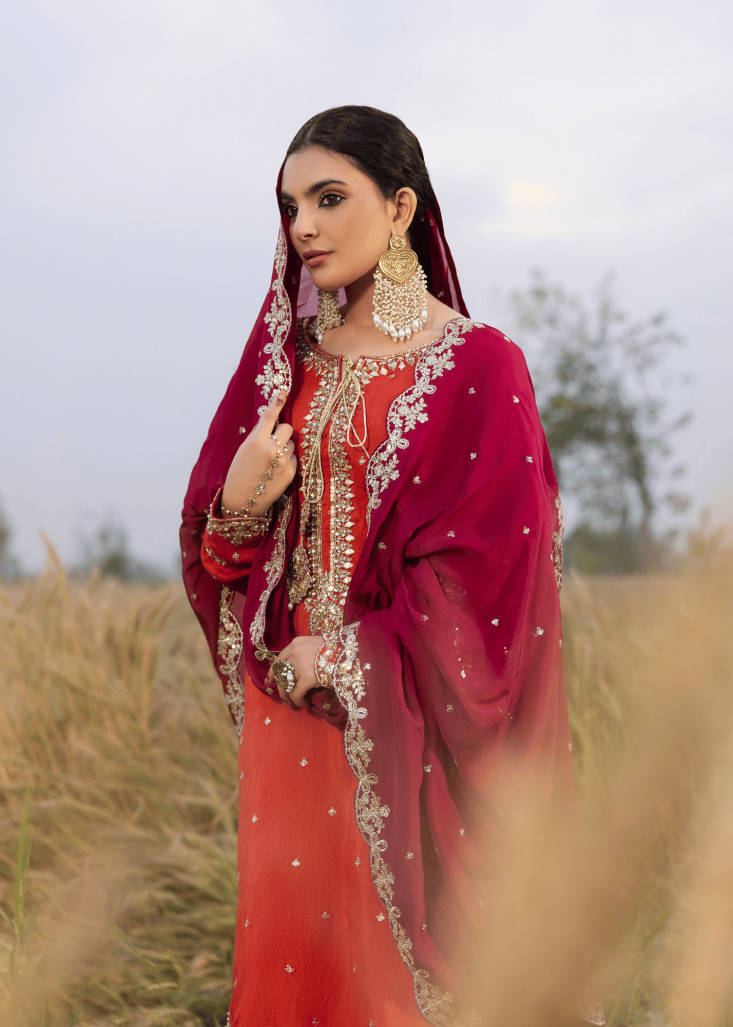 Rust Orange Korean Raw Silk Embroidered Suit Online in Dubai DXB UAE Abudhabi Meena Bazaar