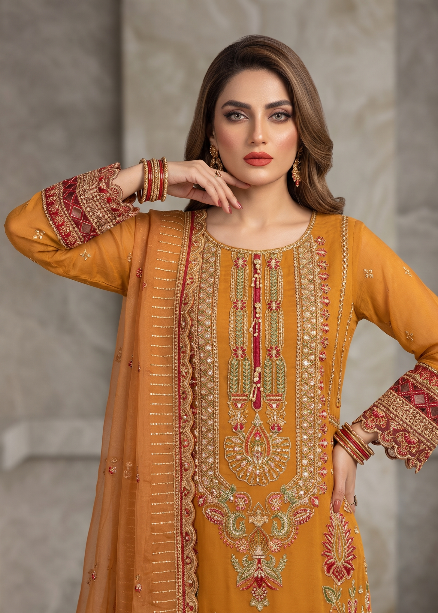 Rust Orange Organza Festive Suit with Straight Trouser Online in Dubai UAE Abudhabi Ajman Sharjah