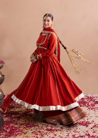 Rust Orange Raw Silk Pishwas Sharara Pakistani Wedding Dresses Online in Sri Lanka India Australia