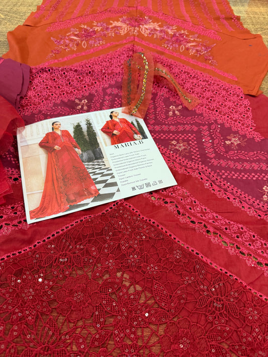 Rust Pink Organza Embroidered Lawn Ensemble Online in Dubai DXB UAE Abudhabi Meena Bazaar