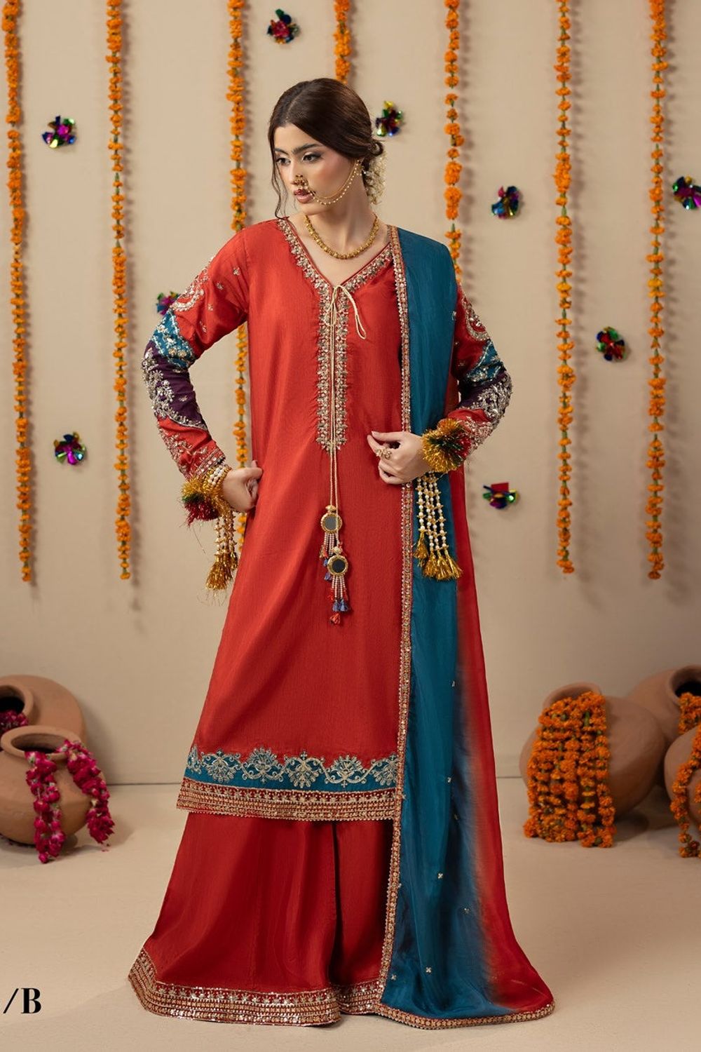 Rust Raw Silk Embroidered Salwar Kameez Online in Dubai UAE Abudhabi Ajman Sharjah