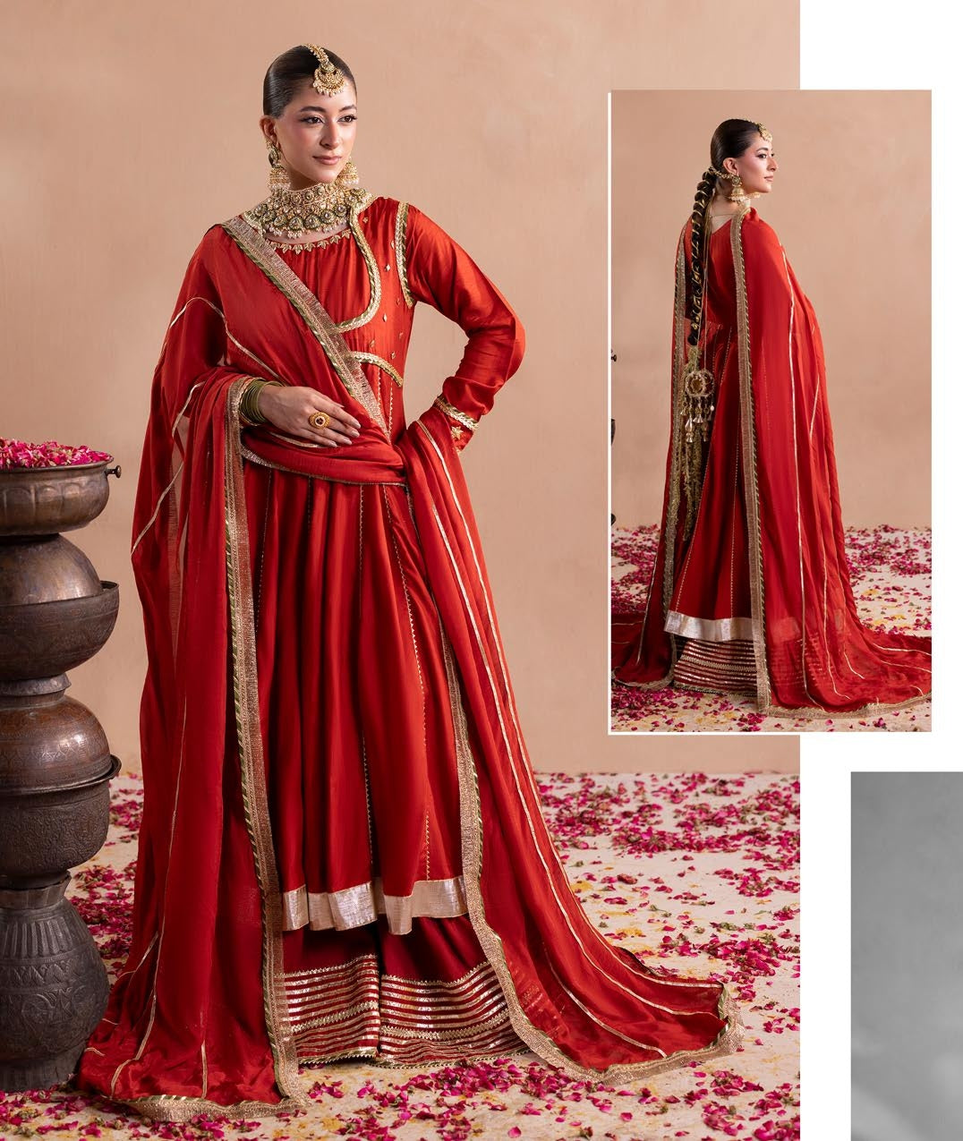 Rust Raw Silk Maxi with Silk Dupatta Online in Dubai UAE Abudhabi Ajman Sharjah