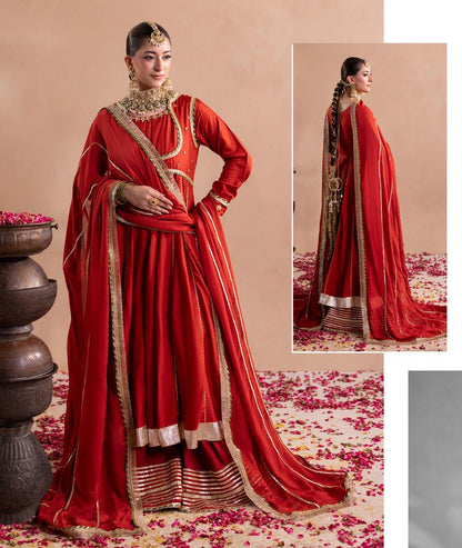Rust Raw Silk Maxi with Silk Dupatta Online in Dubai UAE Abudhabi Ajman Sharjah