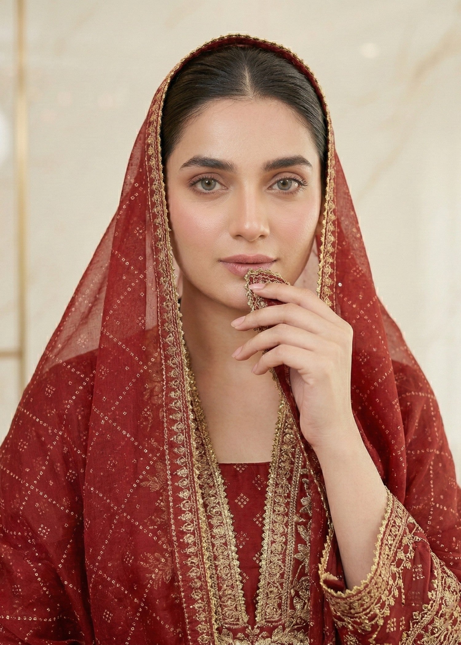 Rust Red Chiffon Designer Suit Online in UK USA Canada