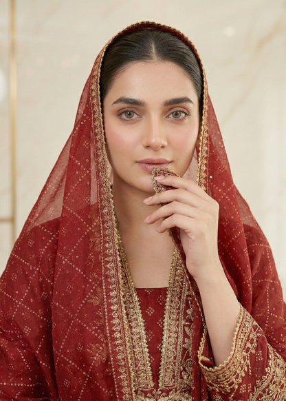 Rust Red Chiffon Designer Suit Online in UK USA Canada