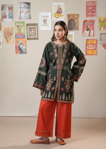 Rust Red Dark Green Khaddar Straight Kurta Pakistani Clothes Online in Dubai UAE Abudhabi Ajman Sharjah