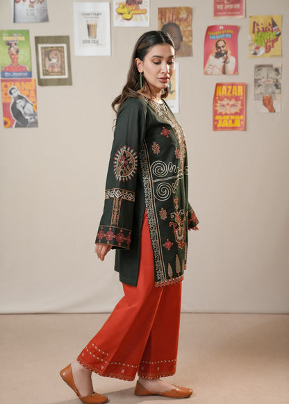 Rust Red Dark Green Khaddar Winter Kurta Set Online in UK USA Canada