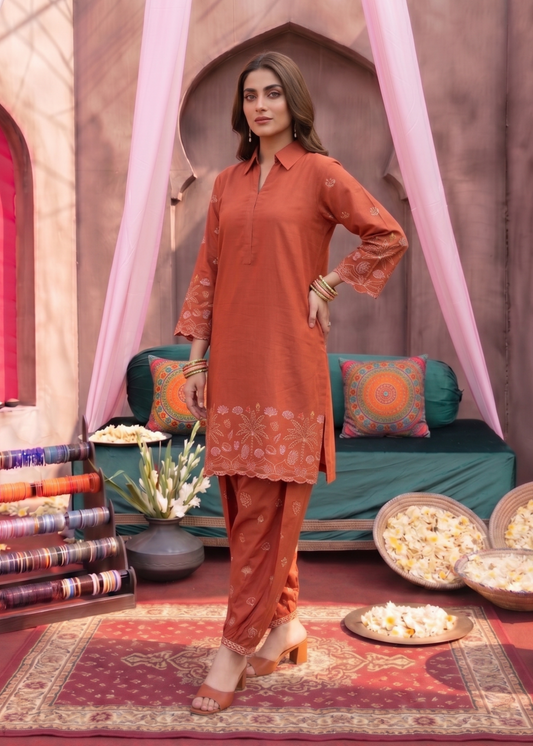 Rust Red Embroidered Lawn Festive Wear Suit Online in Sri Lanka India Australia