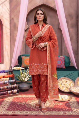 Rust Red Embroidered Lawn Shalwar Kameez Online in Dubai UAE Abudhabi Ajman Sharjah
