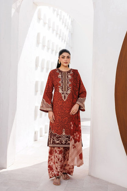 Rust Red Embroidered Lawn Suit Online in Dubai UAE Abudhabi Ajman Sharjah
