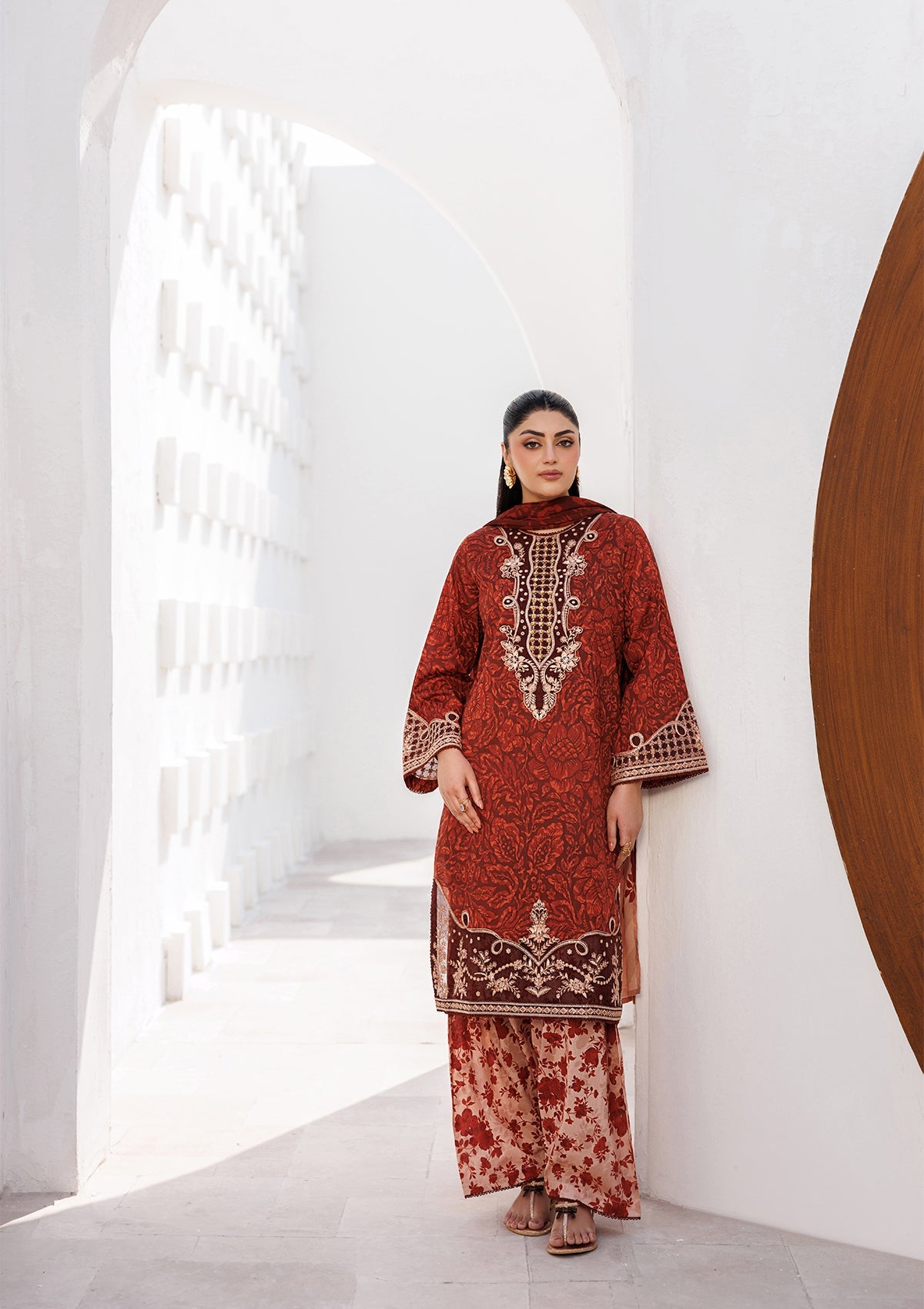 Rust Red Embroidered Pakistani Suit Online in UK USA Canada