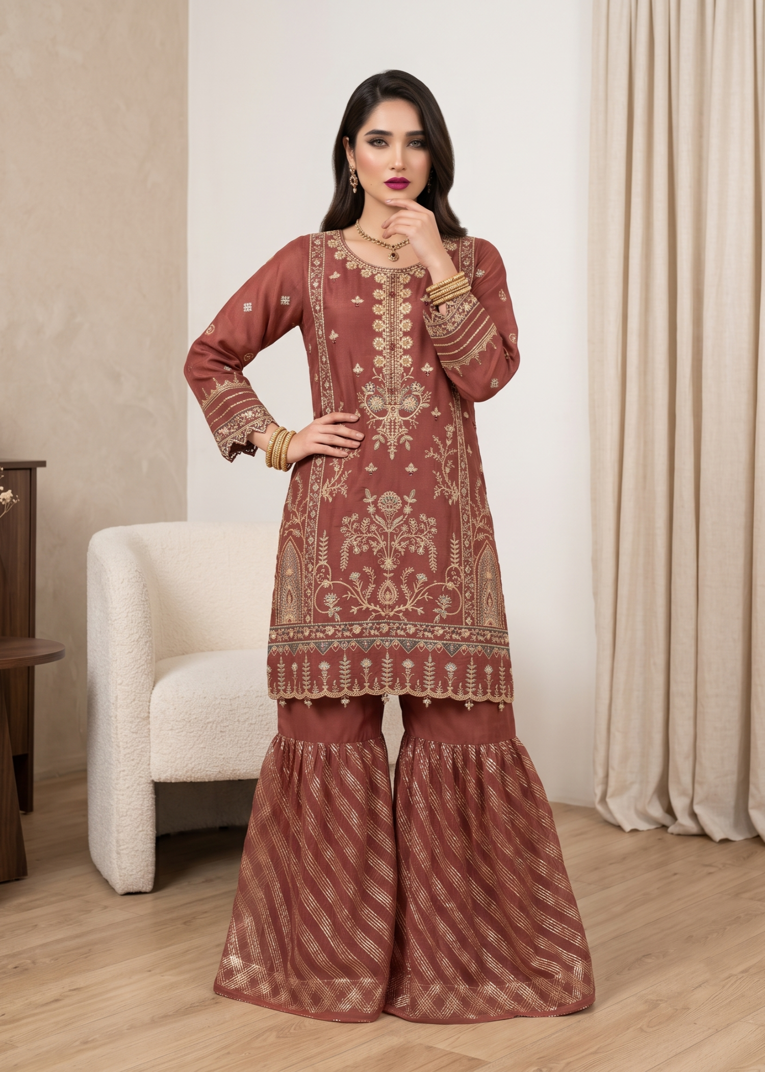 Rust Red Festive Party Wear Organza Salwar Kameez Online in Sri Lanka India Australia