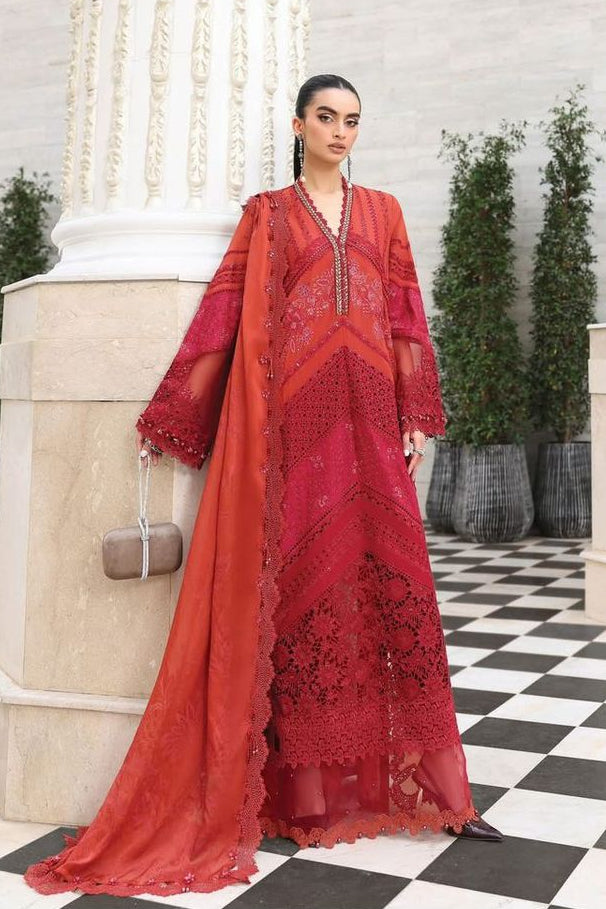 Rust Shocking Pink Embroidered Lawn Pakistani Suit Online in Dubai UAE Abudhabi Ajman Sharjah