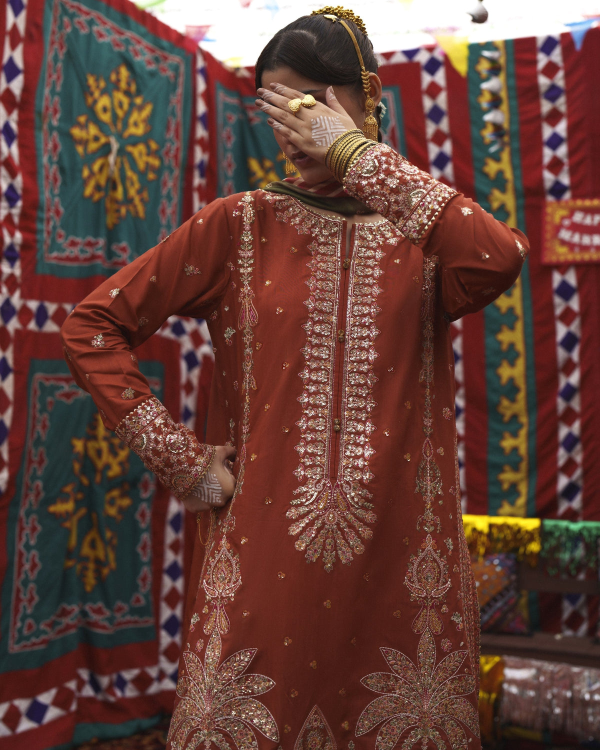 Rust Silk Ready to Wear Pakistani Suit Online in Sri Lanka India Australia