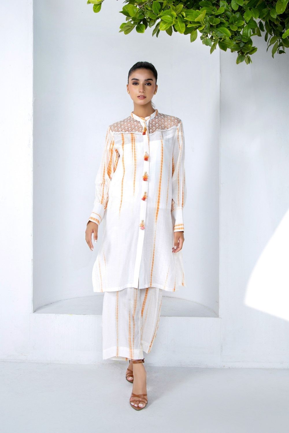 Rust White Embroidered Raw Silk Straight Kurta with Trousers Online in Dubai UAE Abudhabi Ajman Sharjah
