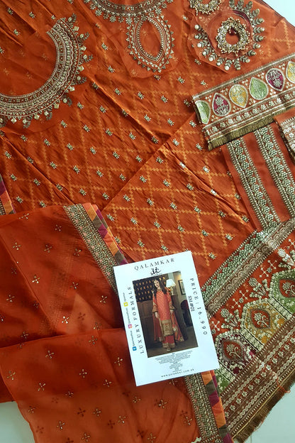 Rust Orange Cotton Jacquard Suit