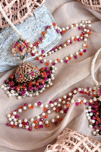 Saat Rang Jhumki Tikka Gold Plated Jewellery Set Online in Dubai UAE Abudhabi Ajman Sharjah