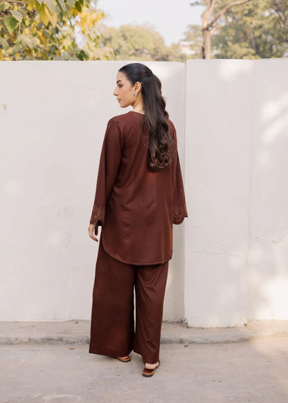 Saddle Brown Embroidered Lawn Kurta Set Online in Dubai DXB UAE Abudhabi Meena Bazaar