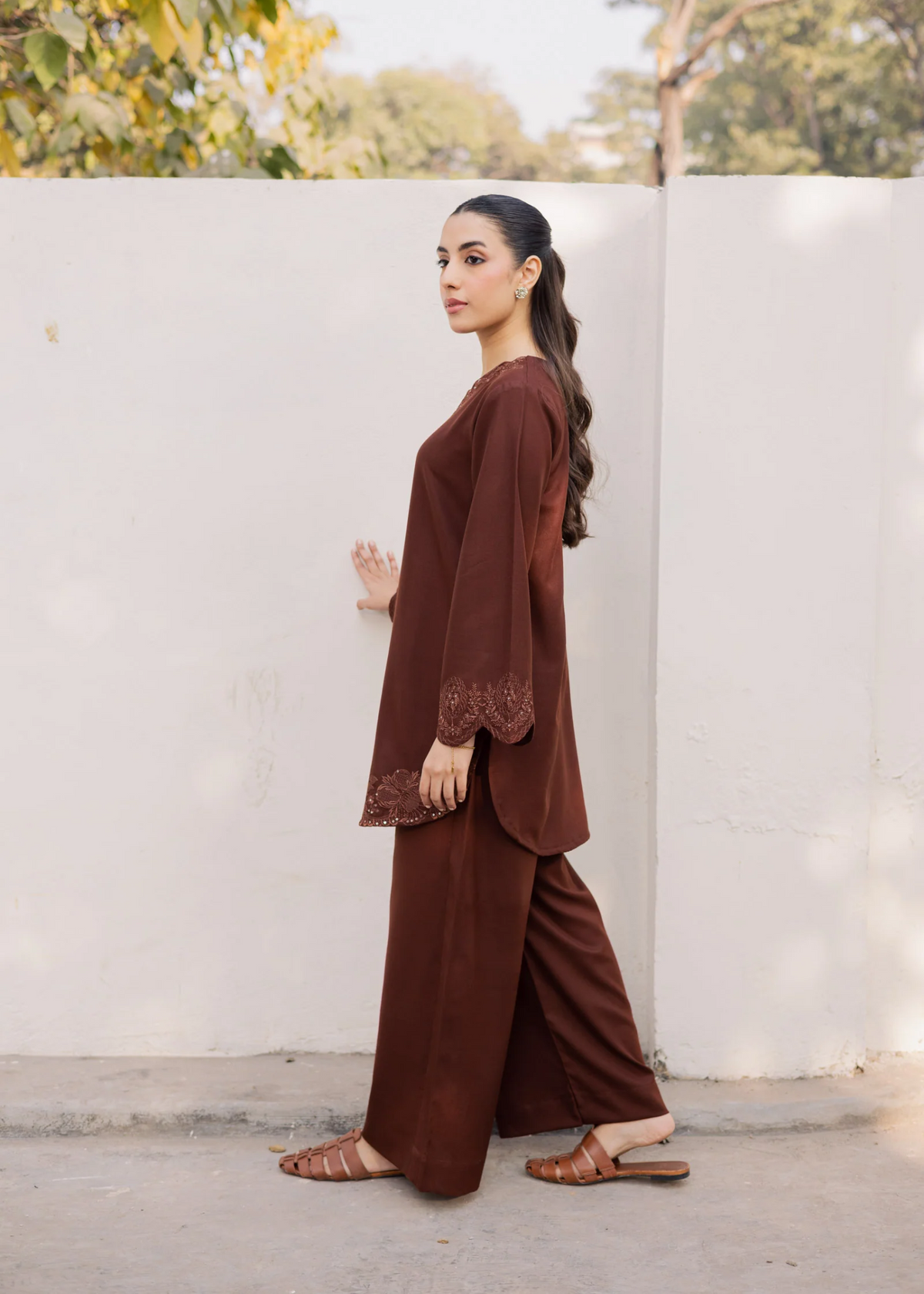 Saddle Brown Lawn Kurta Set for Women Online in KSA Riyadh Saudi Arabia Oman Bahrain Qatar