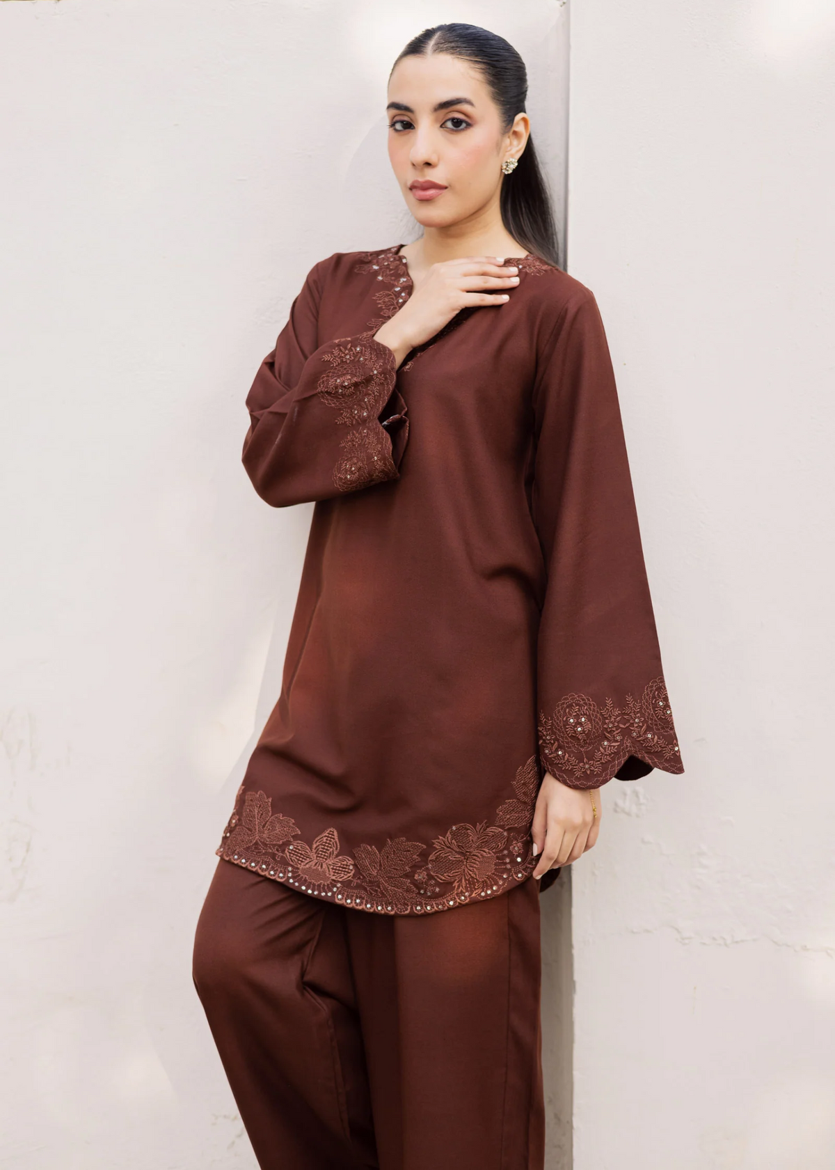 Saddle Brown Lawn Kurta Set Online in Dubai UAE Abudhabi Ajman Sharjah