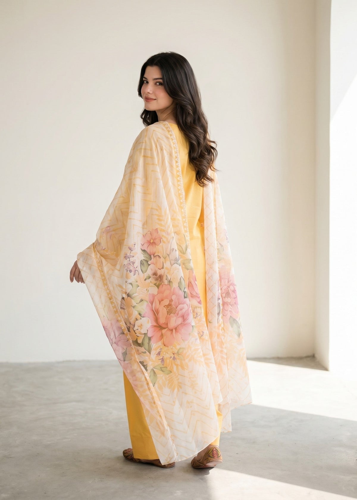 Saffron Dhanak Kurta Set with Shalwar Bottom Online in Dubai DXB UAE Abudhabi Meena Bazaar