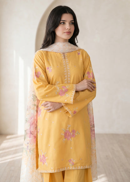 Saffron Embroidered Dhanak Kurta Set Online in Dubai UAE Abudhabi Ajman Sharjah