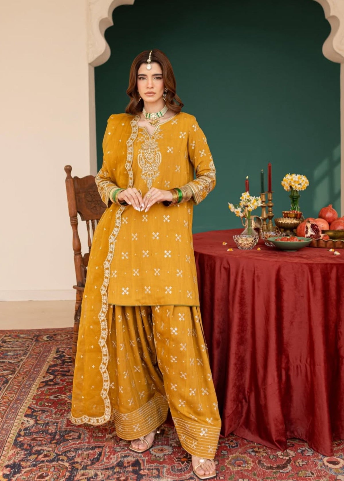 Saffron Embroidered Lawn Cotton Daily Wear Suit Online in Dubai UAE Abudhabi Ajman Sharjah