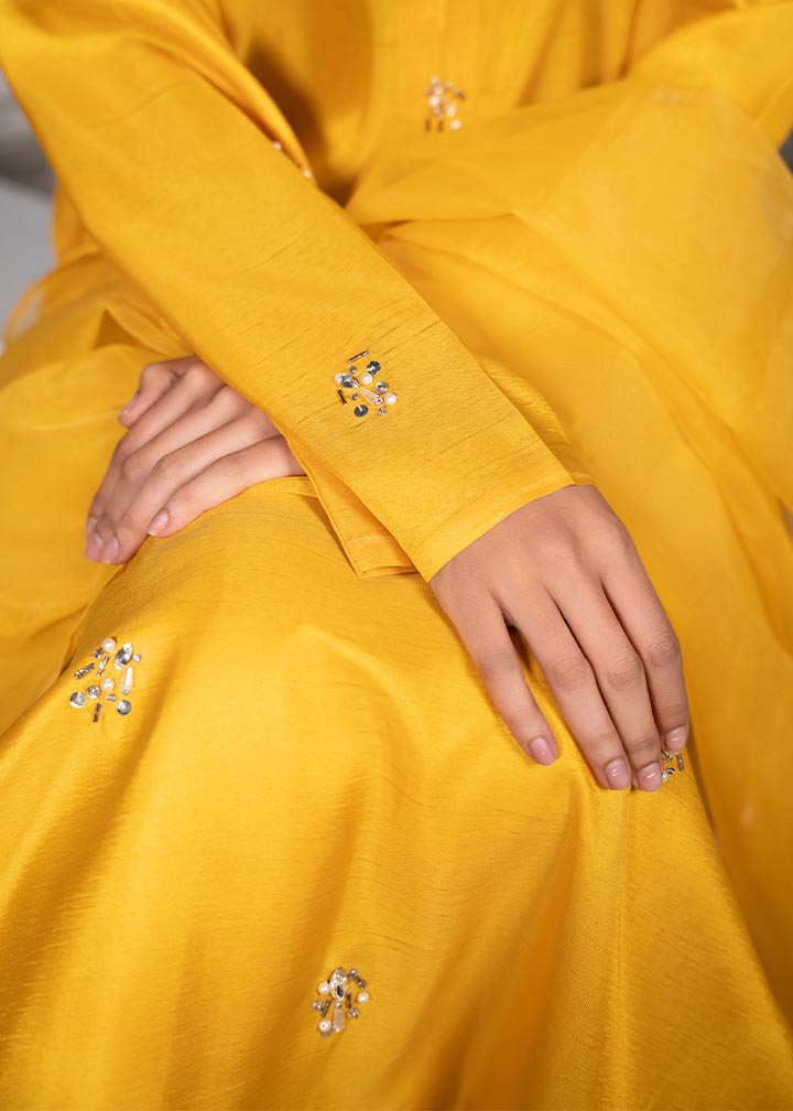 Saffron Yellow Adda Work Silk Trouser Suit Online in Dubai DXB UAE Abudhabi Meena Bazaar
