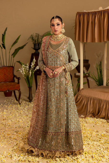 Sage Green Embellished Chiffon Angrakha Gown Online in Dubai UAE Abudhabi Ajman Sharjah