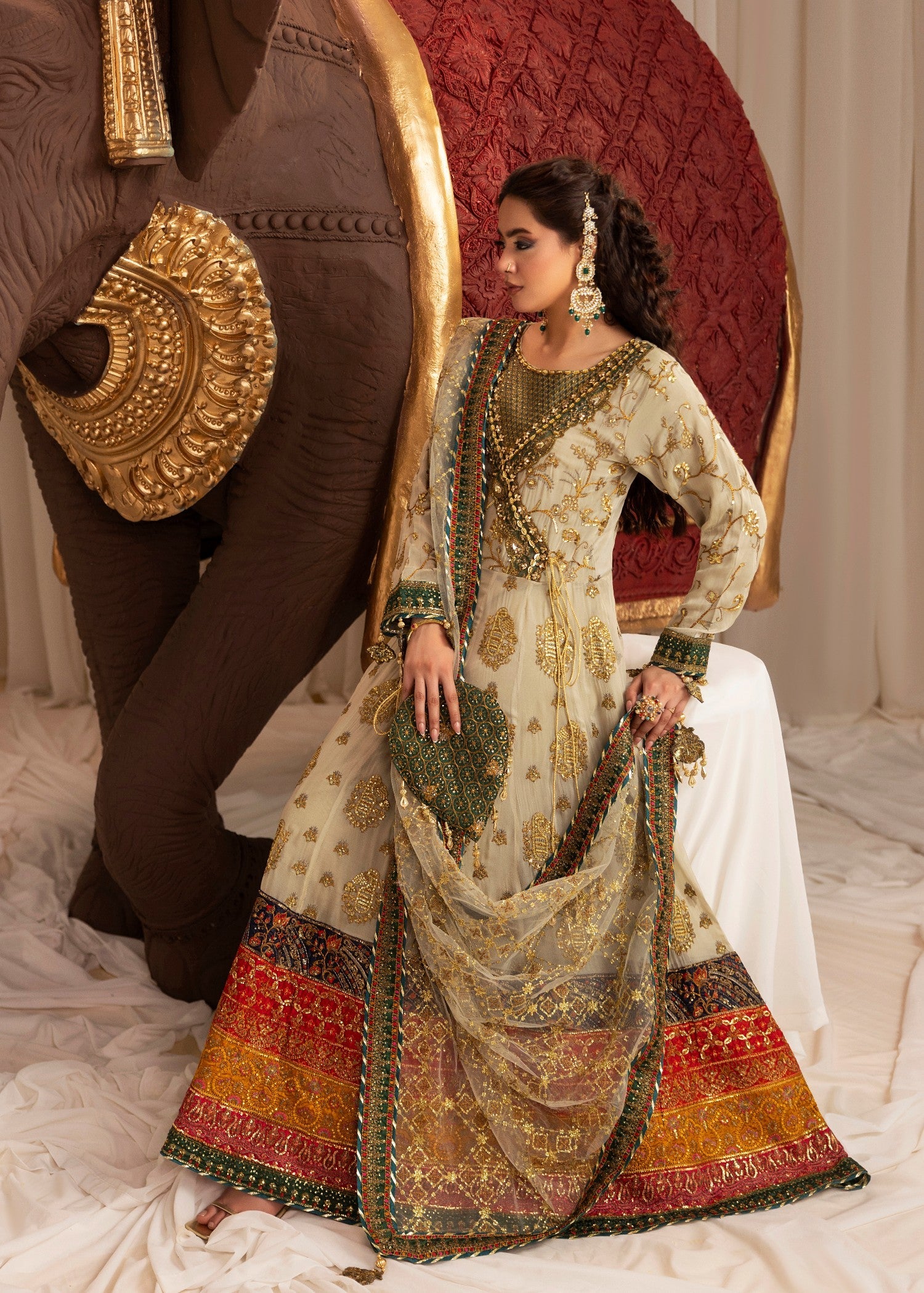 Sage Green Embroidered Chiffon Guest Wear Suit Online in Sri Lanka India Australia