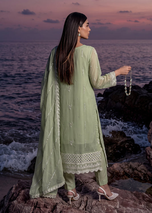 Sage Green Embroidered Chiffon Salwar Suit Online in Dubai DXB UAE Abudhabi Meena Bazaar