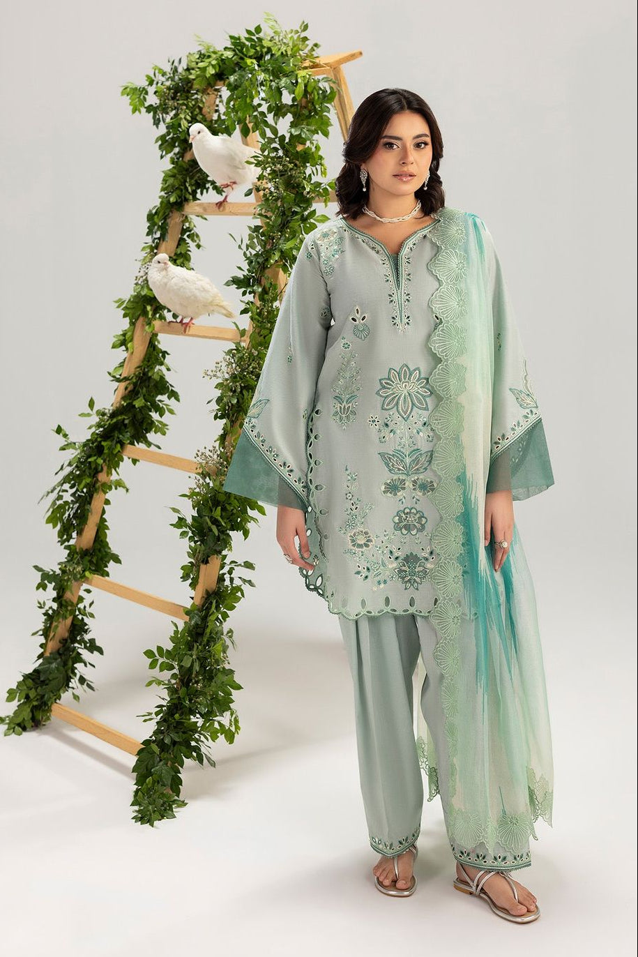 Sage Green Embroidered Lawn Kurta Shalwar Online in Dubai UAE Abudhabi Ajman Sharjah