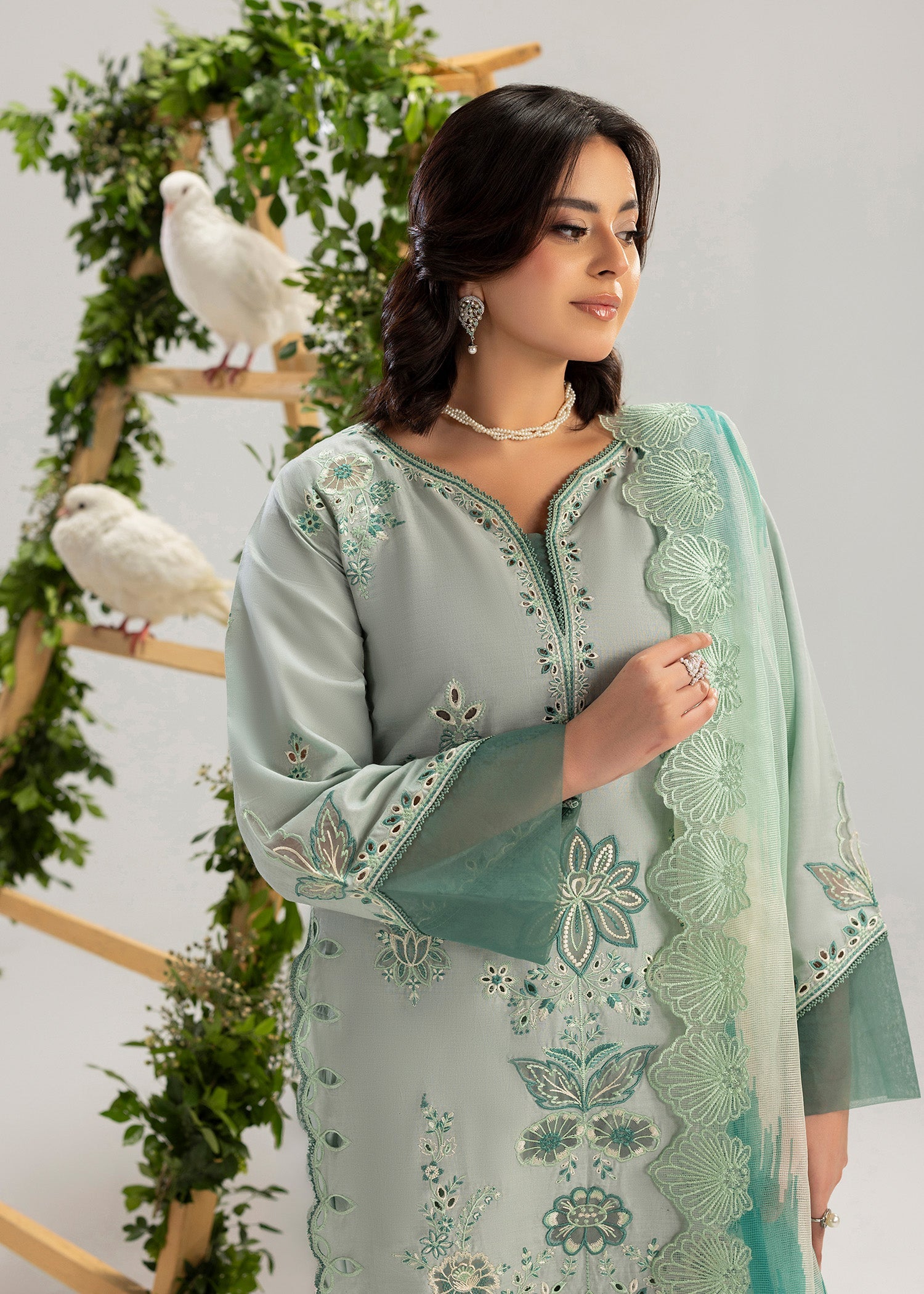 Sage Green Embroidered Lawn Kurta Shalwar Online in Sri Lanka India Australia