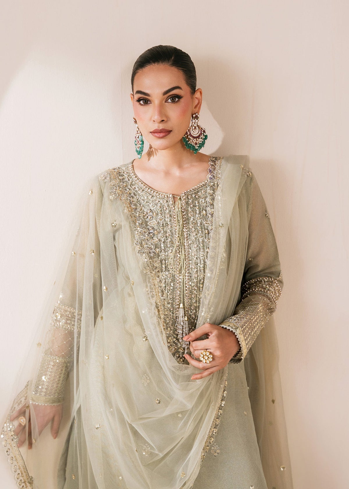 Sage Green Embroidered Masuri Sharara Online in Dubai DXB UAE Abudhabi Meena Bazaar