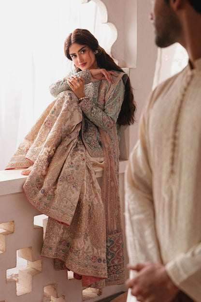 Sage Green Embroidered Net Gharara Online in Dubai UAE Abudhabi Ajman Sharjah