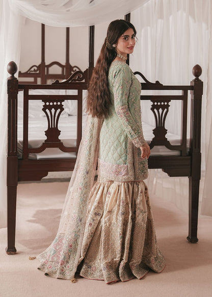 Sage Green Embroidered Net Gharara Pakistani Wedding Dress Online in Sri Lanka India Australia