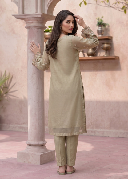 Sage Green Embroidered Organza Three Piece Suit Online in Dubai DXB UAE Abudhabi Meena Bazaar