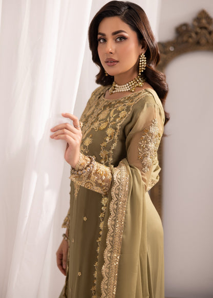 Sage Green Embroidered Partywear Kurta Set Online in Dubai UAE Abudhabi Ajman Sharjah