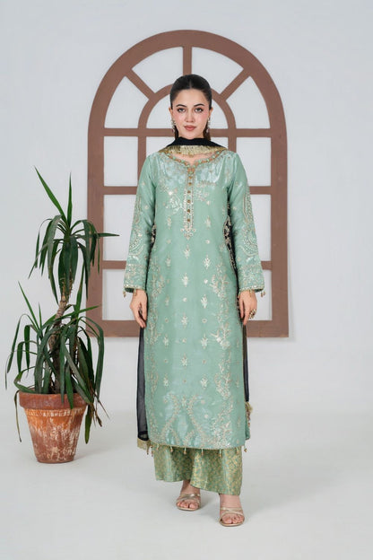 Sage Green Embroidered Silk Festive Suit Online in Dubai UAE Abudhabi Ajman Sharjah
