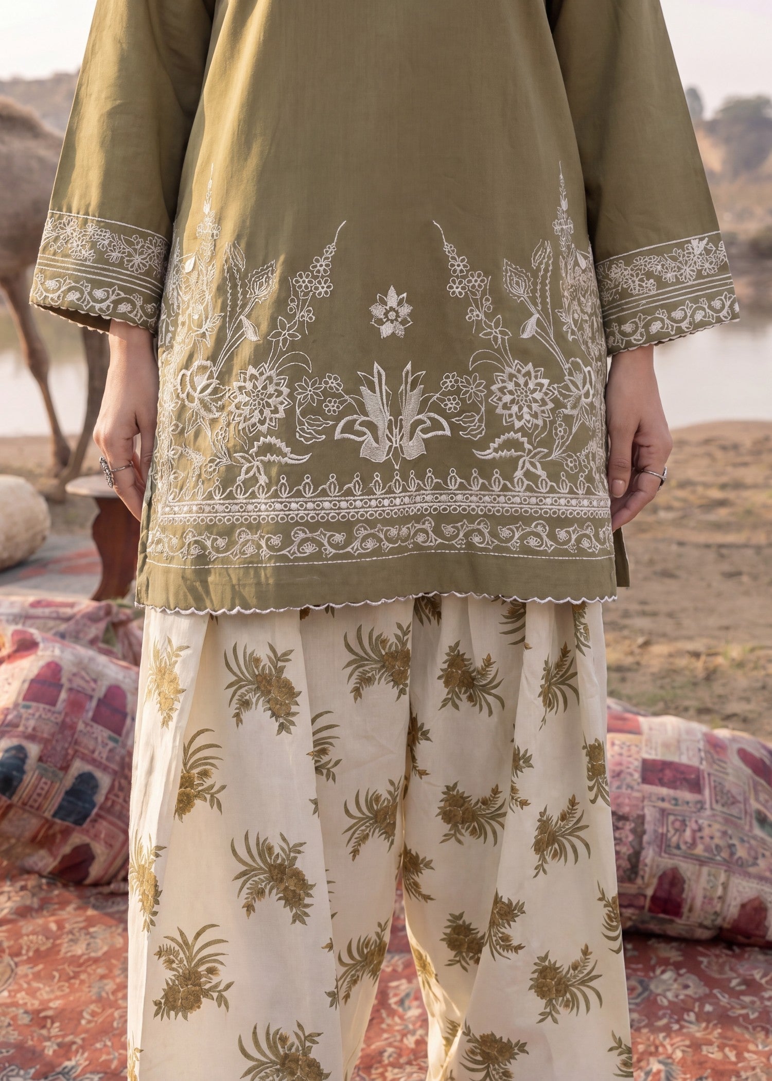 Sage Green Embroidered Straight Cut Kurta Set Online in Dubai DXB UAE Abudhabi Meena Bazaar